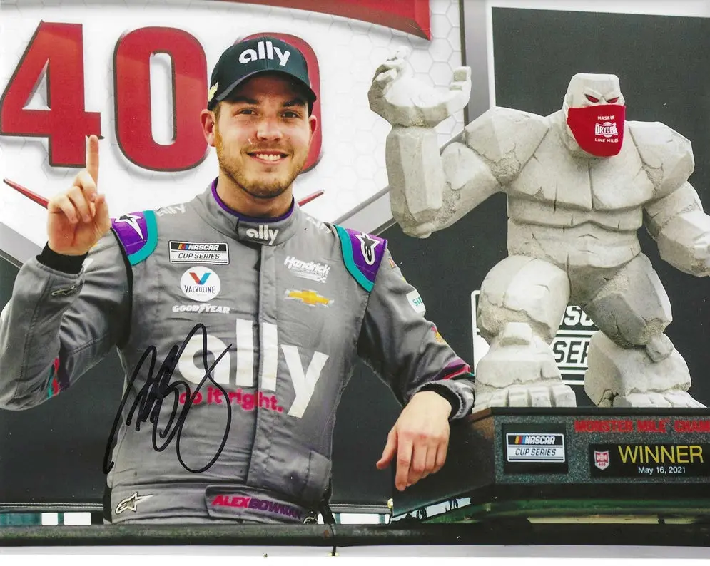 Autographed 2021 Alex Bowman #88 Ally Racing Dover Monster Mile Win (Victory Lane Trophy) Hendrick Motorsports Signed Nascar Collectible Picture 8X10 Inch Glossy Photo With Coa 1