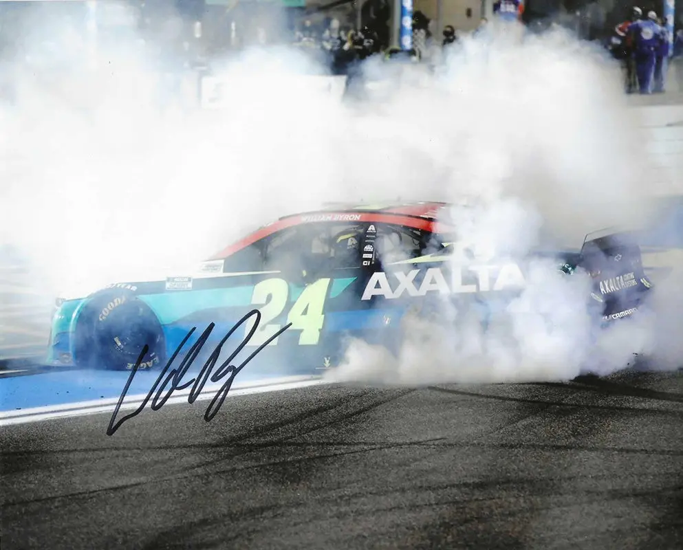 Autographed 2021 William Byron #24 Axalta Racing Homestead Win Burnout (Hendrick Motorsports) Nascar Cup Series Signed Glossy Picture 8X10 Inch Photo With Coa 1