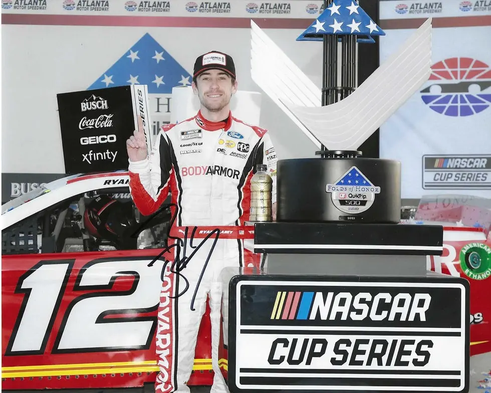 Autographed 2021 Ryan Blaney #12 Bodyarmor Racing Atlanta Race Win (Victory Lane) Nascar Cup Series Signed Glossy Picture 8X10 Inch Photo With Coa 1