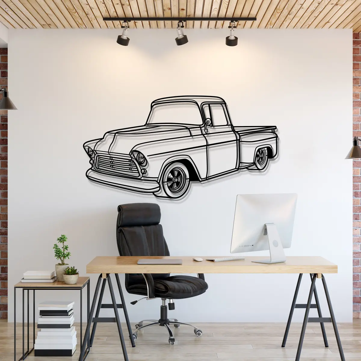 1956 Apache 3100 Big Window Perspective Metal Car Wall Art - Mt1147 1