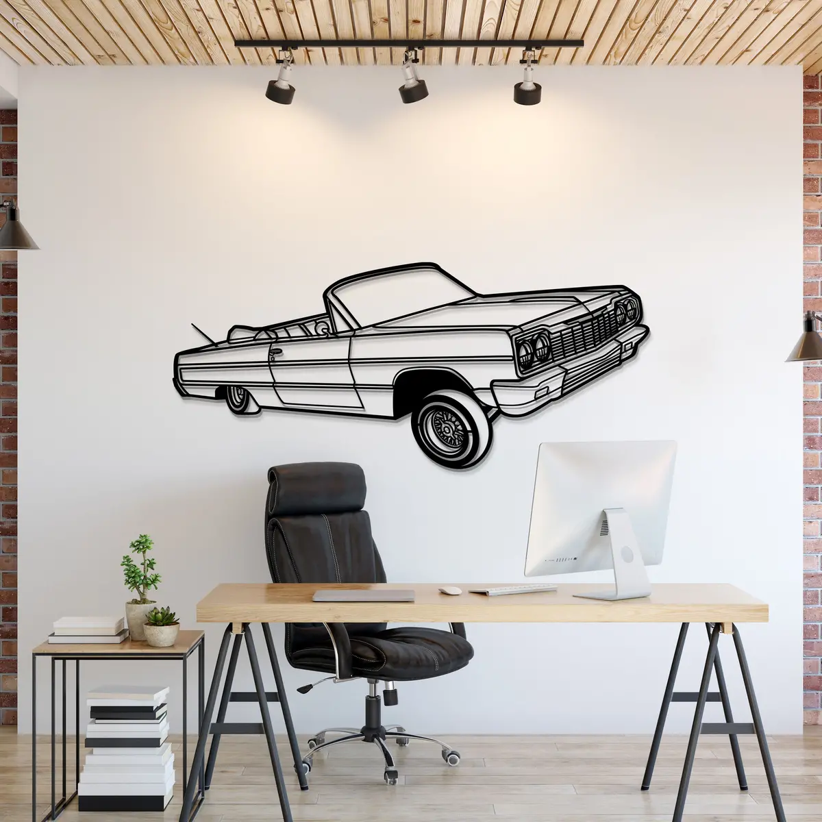 1964 Impala Convertible Lowrider Perspective Metal Car Wall Art - Mt1149 1