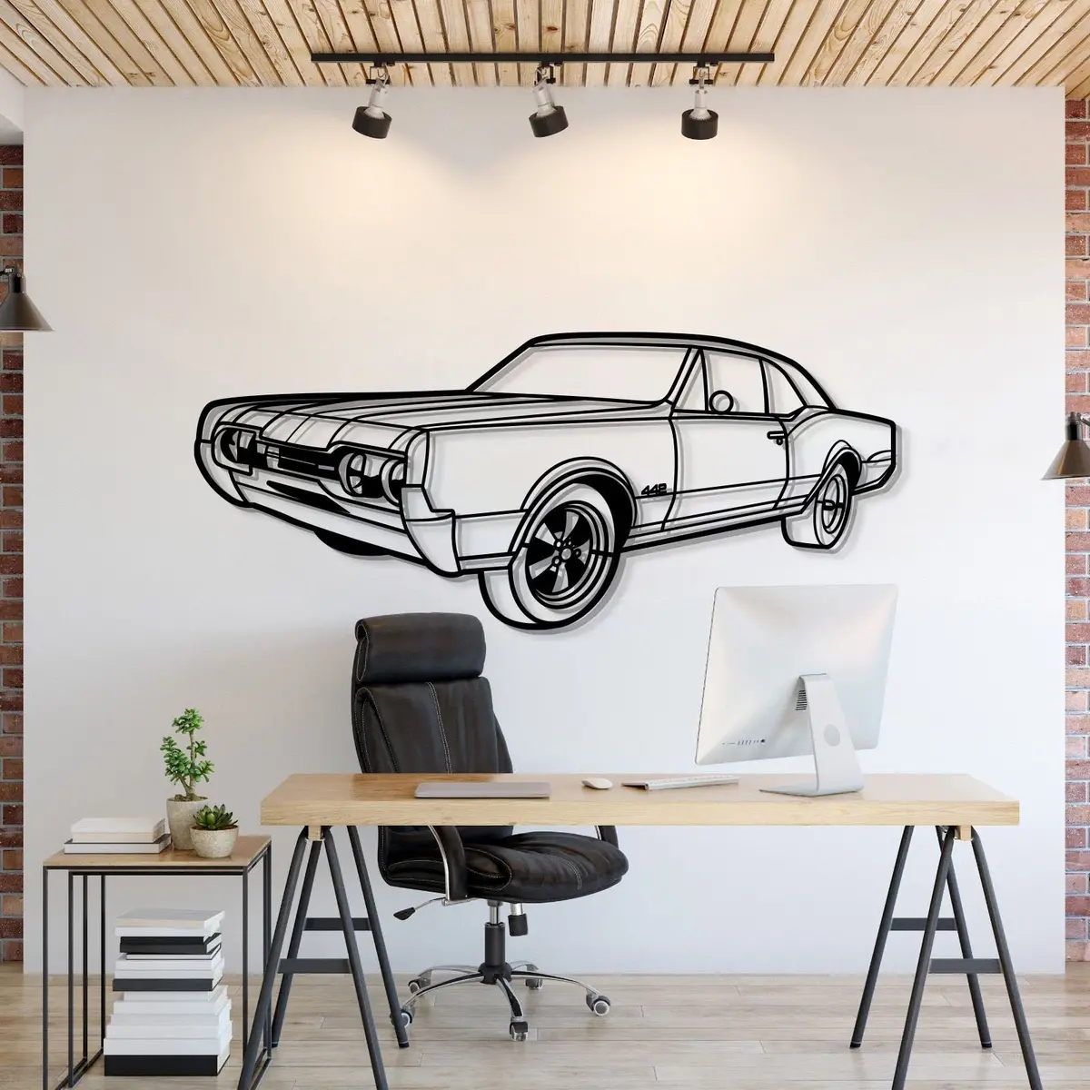 1967 Cutlass 442 Hardtop Perspective Metal Car Wall Art - Mt1283 1