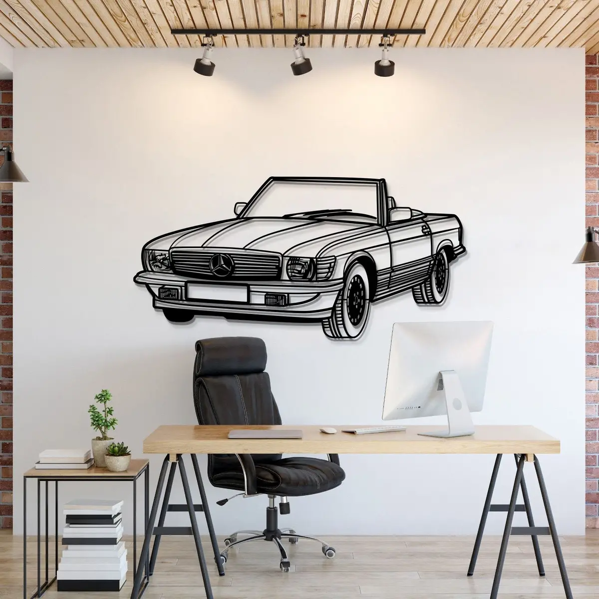 1976 W107 Convertible Perspective Metal Car Wall Art - Mt1173 1