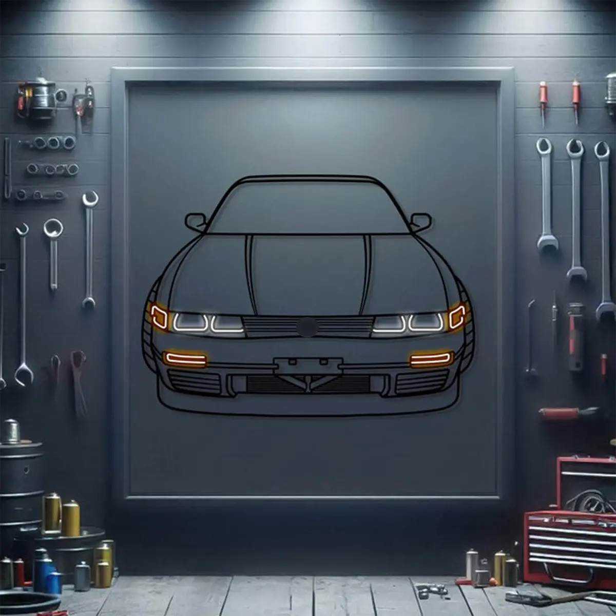 1992 240Sx Front View Metal Neon Car Wall Art - Mtn0164 1