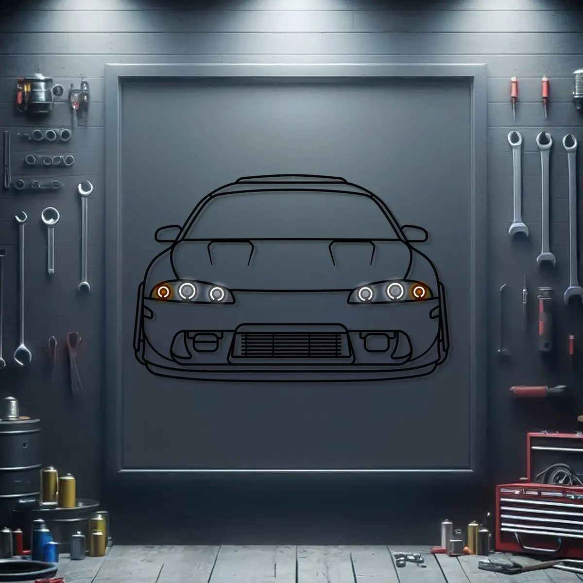 1995 Mitsubishi Eclipse Gst Front View Metal Neon Car Wall Art - Mtn0166 1