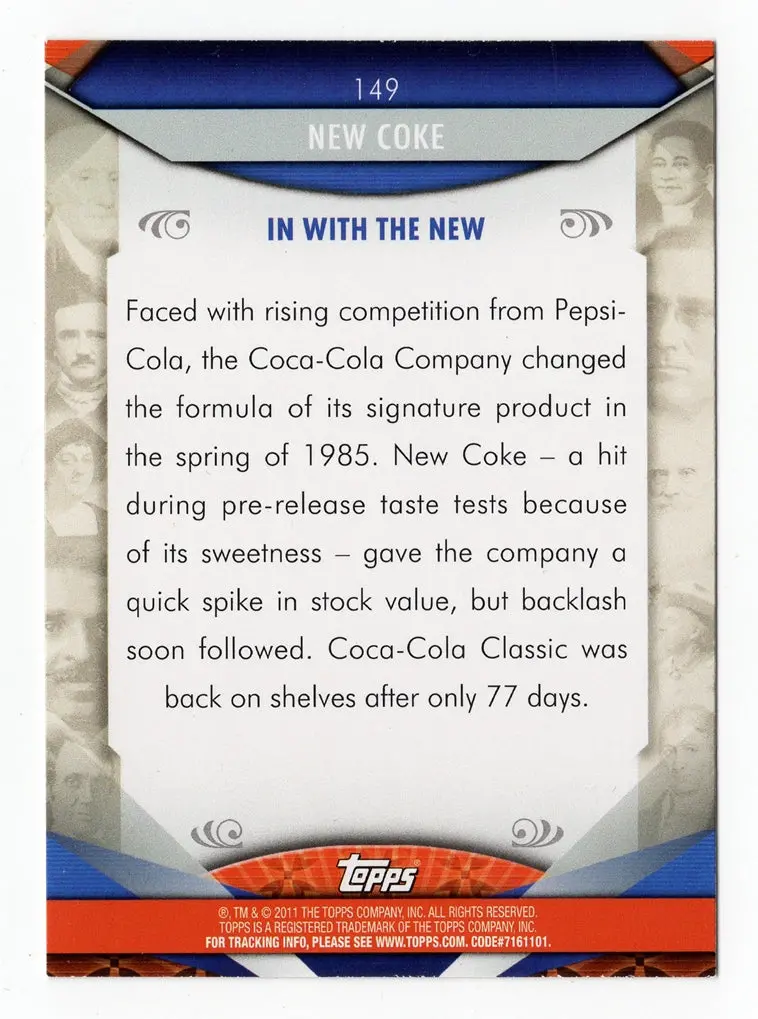 2011 Topps American Pie (1980'S) New Coke Rare Parallel Holofoil Collectible Insert Trading Card #149 2
