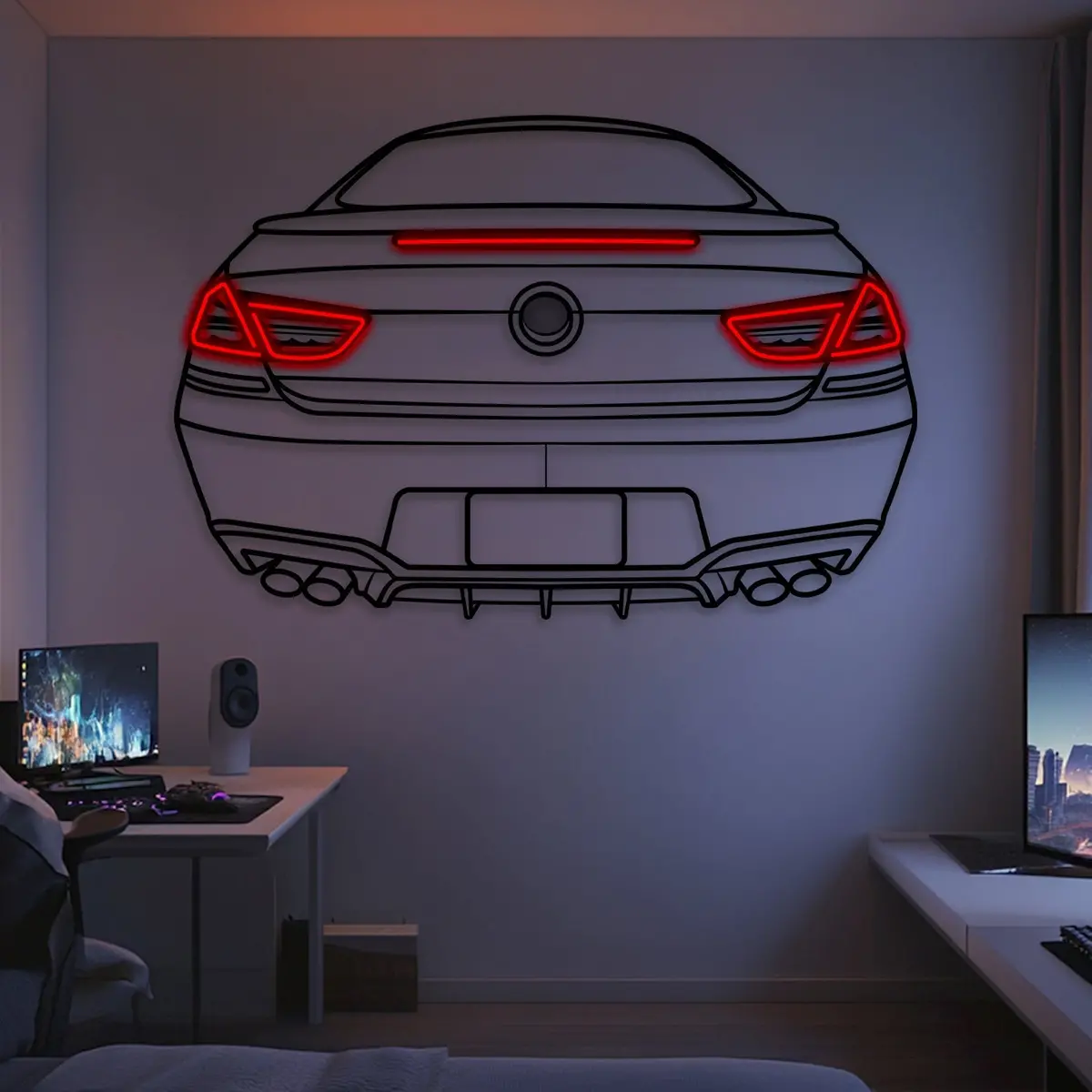 2013 650I Coupe Imola Red Back View Metal Neon Car Wall Art -Mtn0245 1