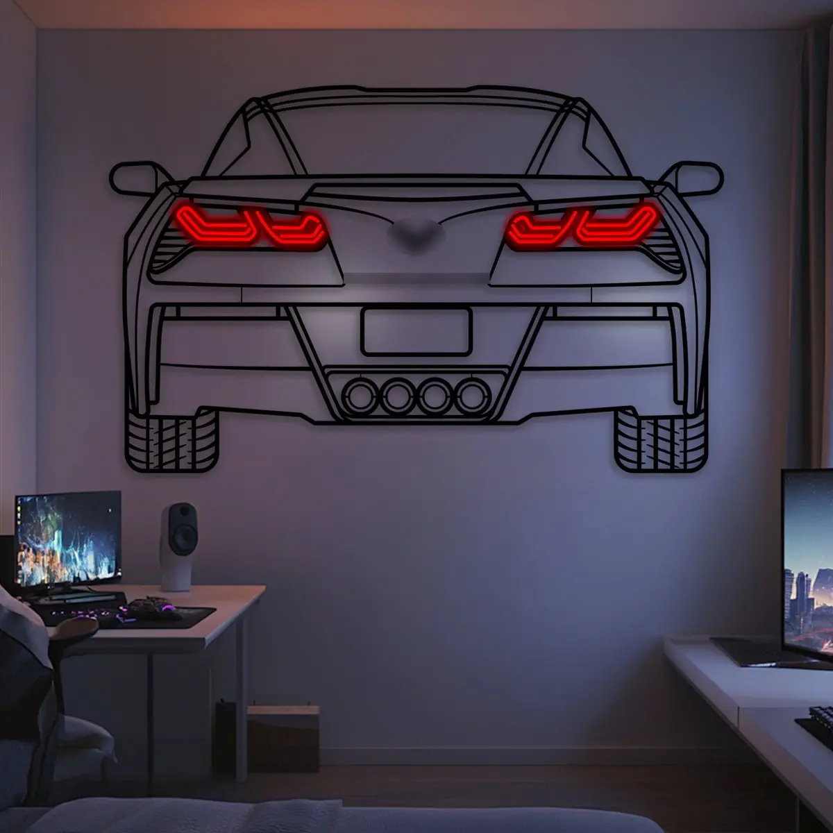2014 Corvette C7 Z51 Back View Metal Neon Car Wall Art -Mtn0257 1