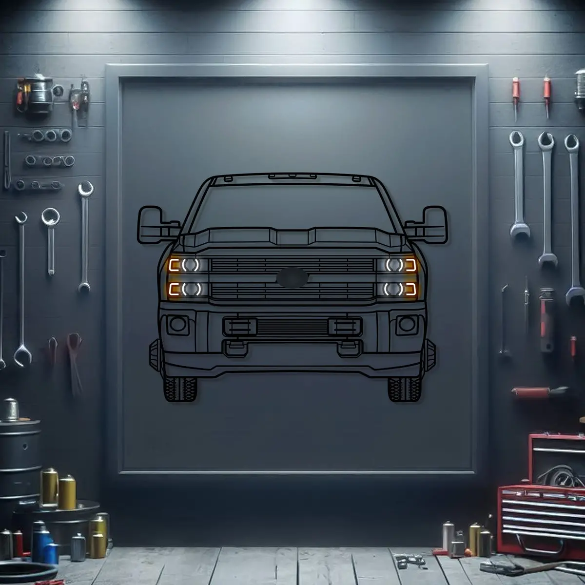 2015 Silverado 2500Hd Front View Metal Neon Car Wall Art - Mtn0209 1