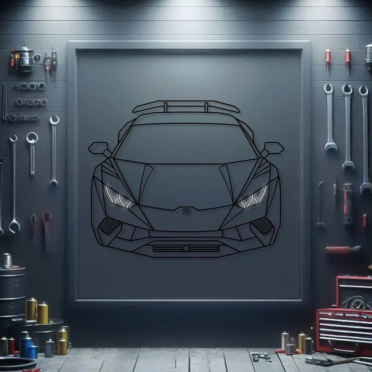 2019 Lamborghini Huracan Performante Front View Metal Neon Car Wall Art - Mtn0178 1