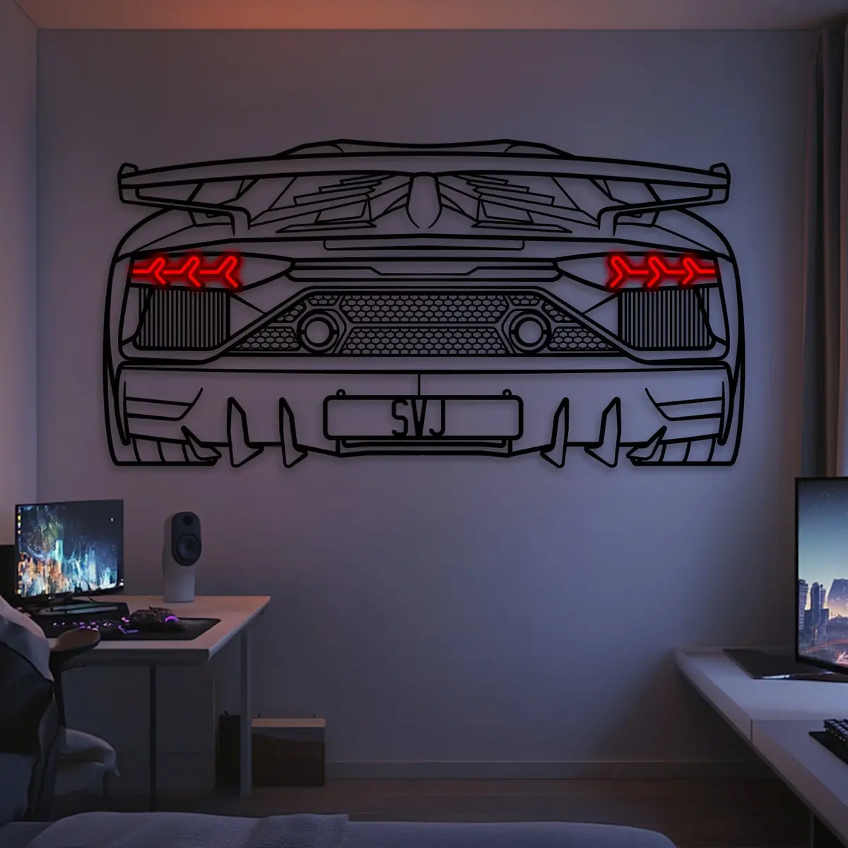 Aventador Svj Back View Metal Neon Car Wall Art - Mtn0262 1