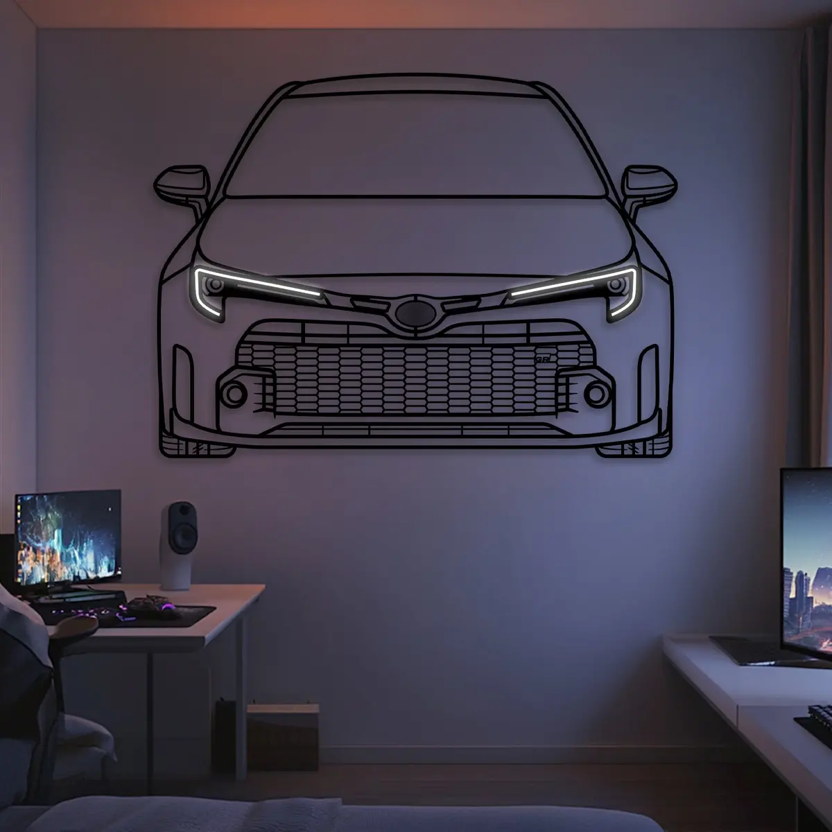 2024 Gr Corolla Front View Metal Neon Car Wall Art -Mtn0252 1