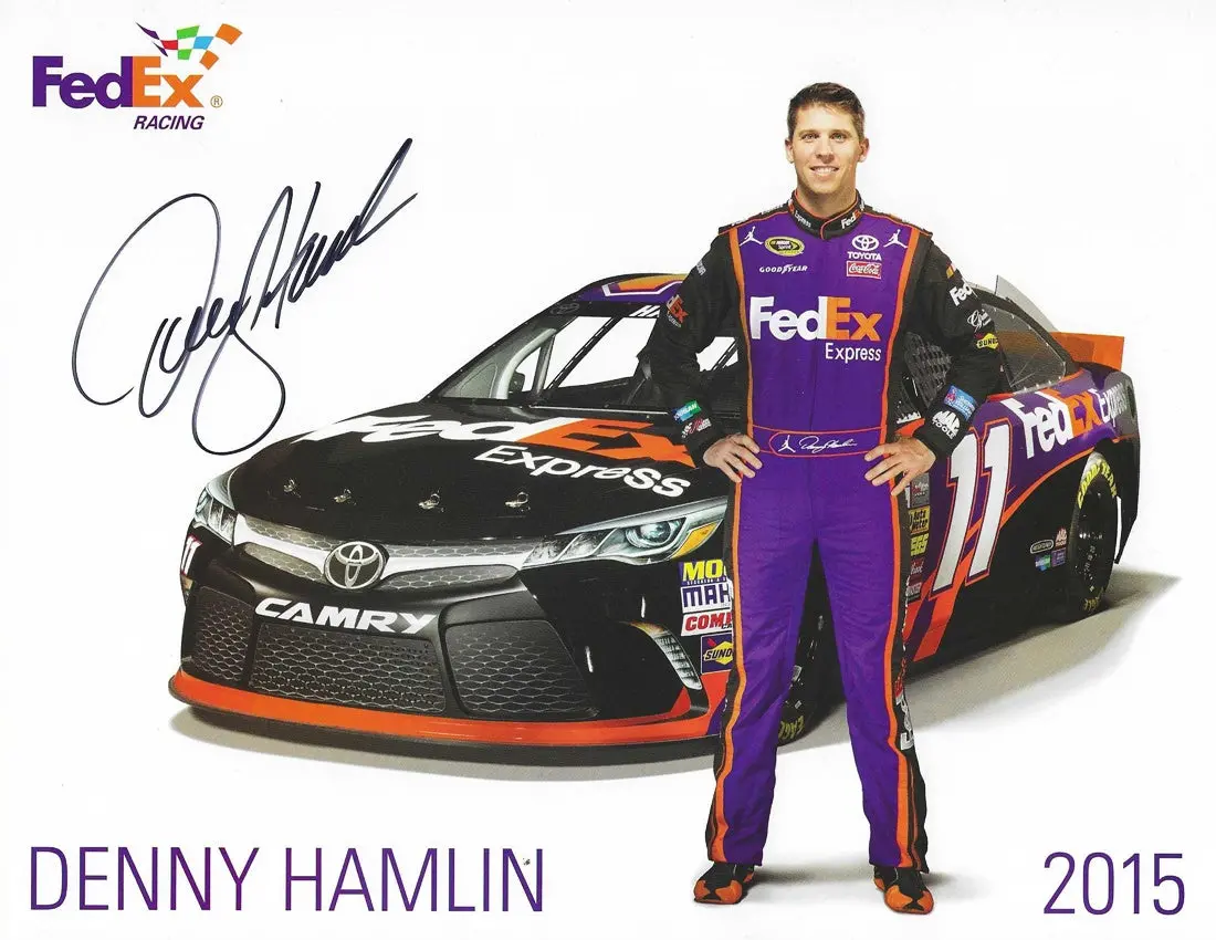 Autographed 2015 Denny Hamlin #11 Fedex Express Team (Joe Gibbs Racing) Sprint Cup Series Signed Collectible Picture 9X11 Inch Nascar Hero Card Photo With Coa 1