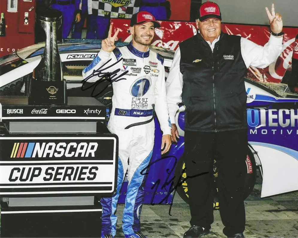 2X Autographed 2021 Kyle Larson & Rick Hendrick #5 Coca-Cola 600 Race Win (Victory Lane Celebration) Championship Season Signed Nascar Glossy Picture 8X10 Inch Photo With Coa 1