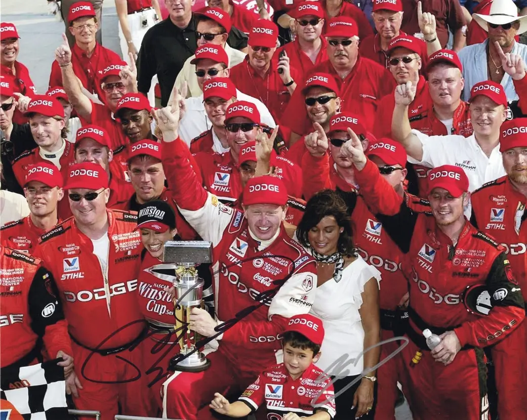 2X Autographed 2002 Chase Elliott & Bill Elliott #9 Dodge Racing Brickyard Race Win With Son (6-Year Old Chase) Dual Signed 8X10 Inch Picture Nascar Glossy Photo With Coa 1
