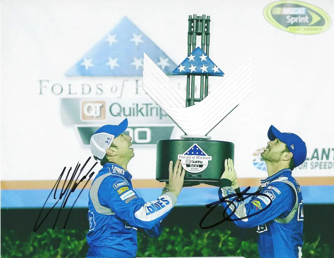 2X Autographed 2015 Jimmie Johnson & Chad Knaus #48 Lowes Atlanta Race Win (Victory Lane) Dual Signed 8X10 Picture Nascar Glossy Photo With Coa 1