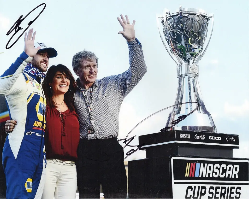 2X Autographed 2020 Chase Elliott & Bill Elliott #9 Nascar Champion (Victory Lane Championship Trophy) Dual Signed 8X10 Inch Picture Nascar Glossy Photo With Coa 1
