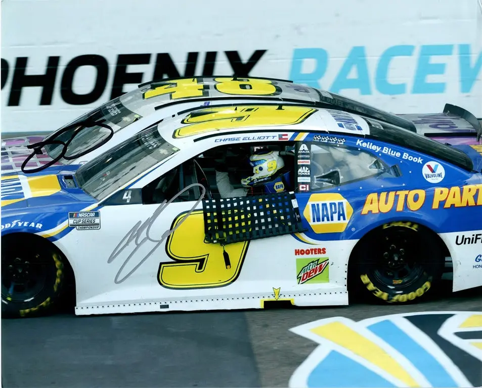 2X Autographed 2020 Chase Elliott & Jimmie Johnson #9 Phoenix Raceway Passing The Torch (Championship Victory) Dual Signed Picture 8X10 Inch Nascar Glossy Photo With Coa 1