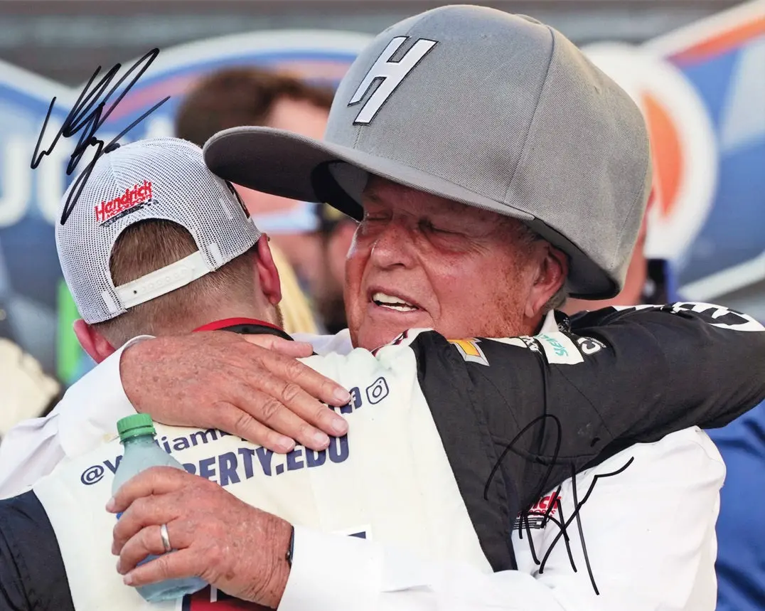 2X Autographed 2023 William Byron & Rick Hendrick #24 Liberty Texas Wn (Victory Lane Hug) 300Th Win Dual Signed 8X10 Inch Picture Racing Photo With Coa 1