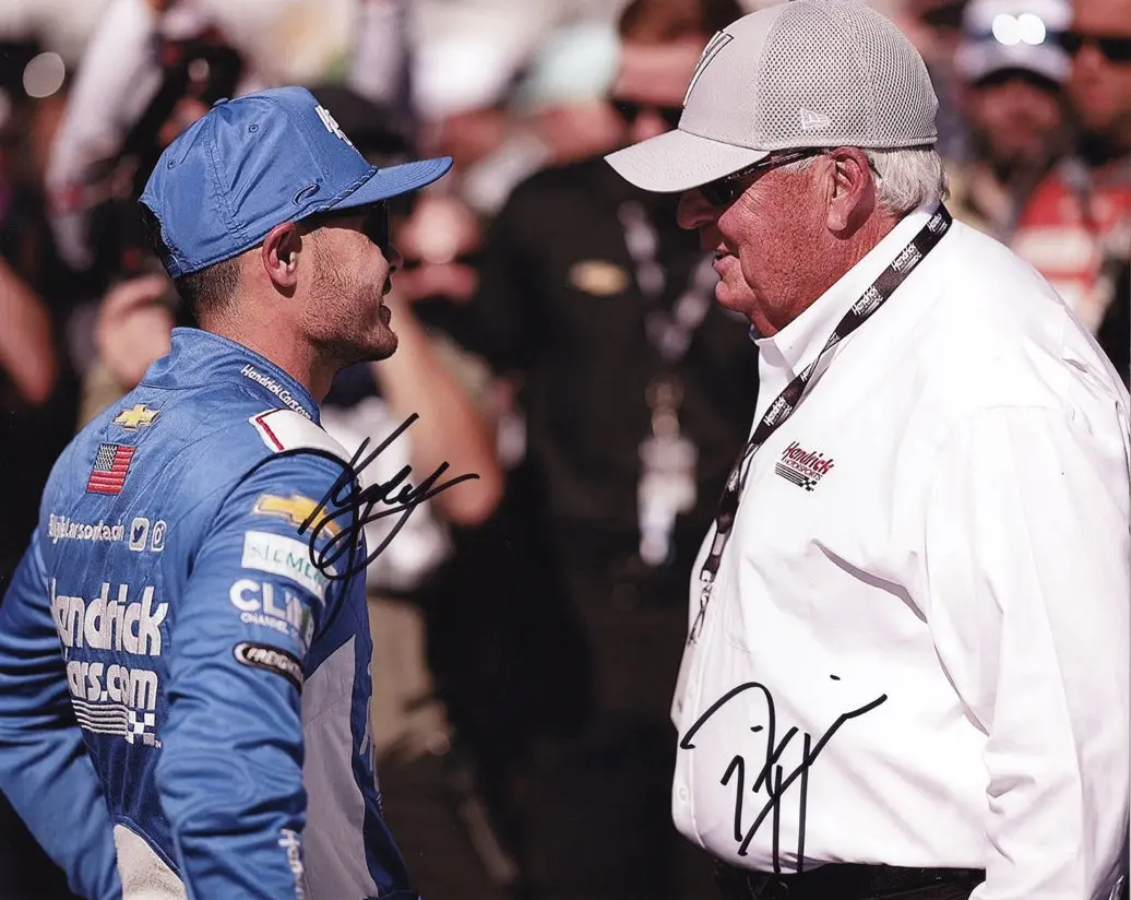 2X Autographed 2024 Kyle Larson & Rick Hendrick #5 Pit Road Talk (Hendrick Motorsports) Dual Signed 8X10 Inch Picture Nascar Glossy Photo With Coa 1