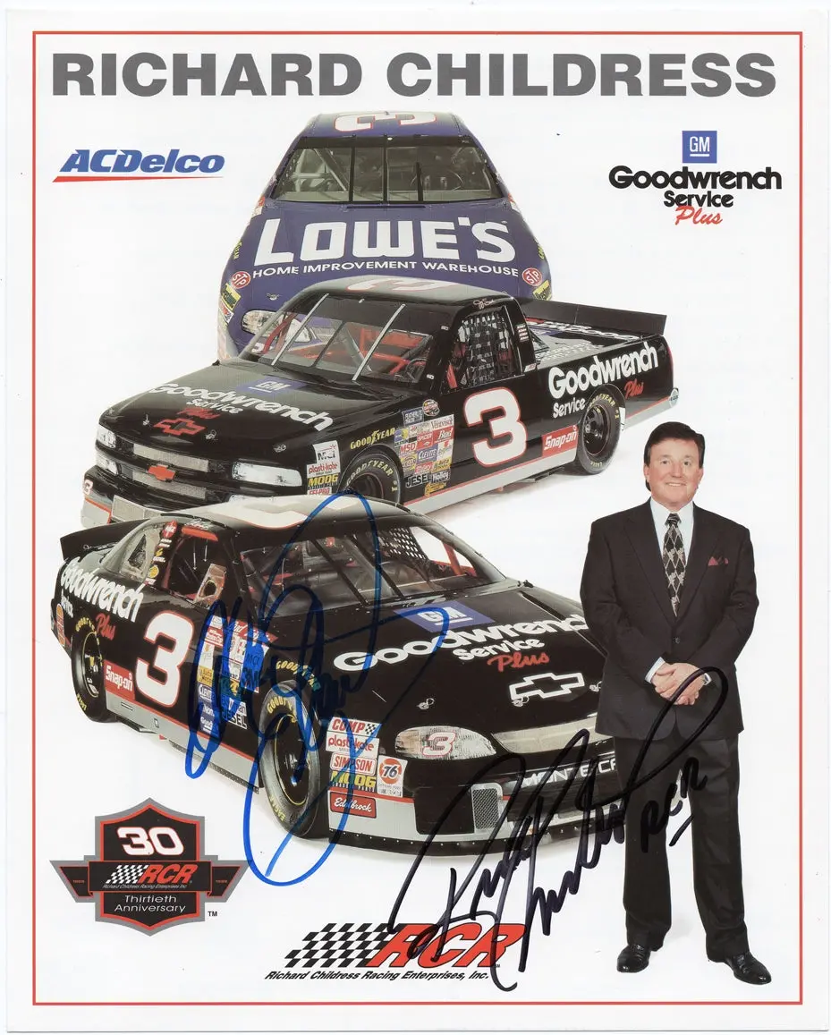 2X Autographed Dale Earnhardt Sr. & Richard Childress 30Th Anniversary Rcr Vintage Official Dual Signed Hero Card 8X10 Inch Picture Nascar Photo With Coa 1
