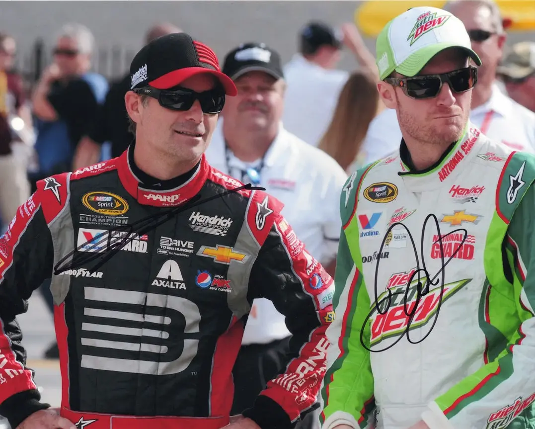 2X Autographed Jeff Gordon & Dale Jr. (Hendrick Motorsports) #24 Aarp / #88 Diet Dew Signed 8X10 Inch Picture Nascar Photo With Coa 1