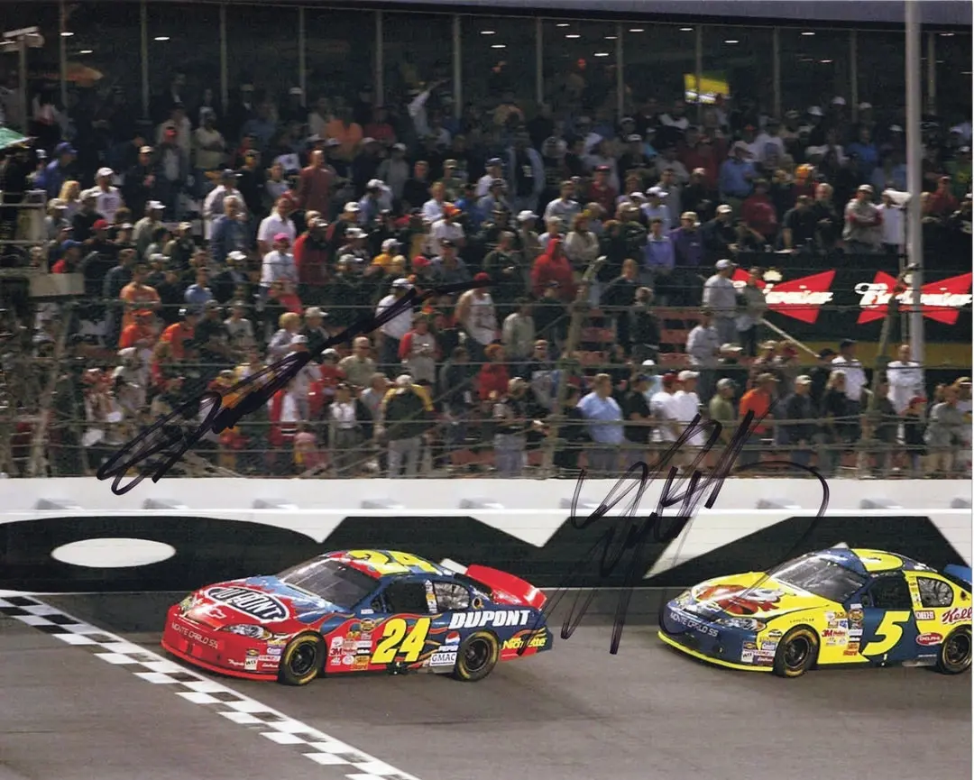 2X Autographed Jeff Gordon & Kyle Busch Daytona International Speedway (On-Track Racing) Dual Signed Picture 8X10 Inch Nascar Glossy Photo With Coa 1