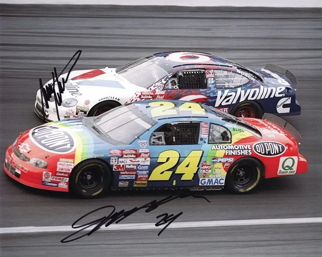 2X Autographed Jeff Gordon & Mark Martin 1998 Winston Cup Series (#24 Dupont / #6 Valvoline) Vintage Dual Signed 8X10 Inch Picture Nascar Glossy Photo With Coa 1