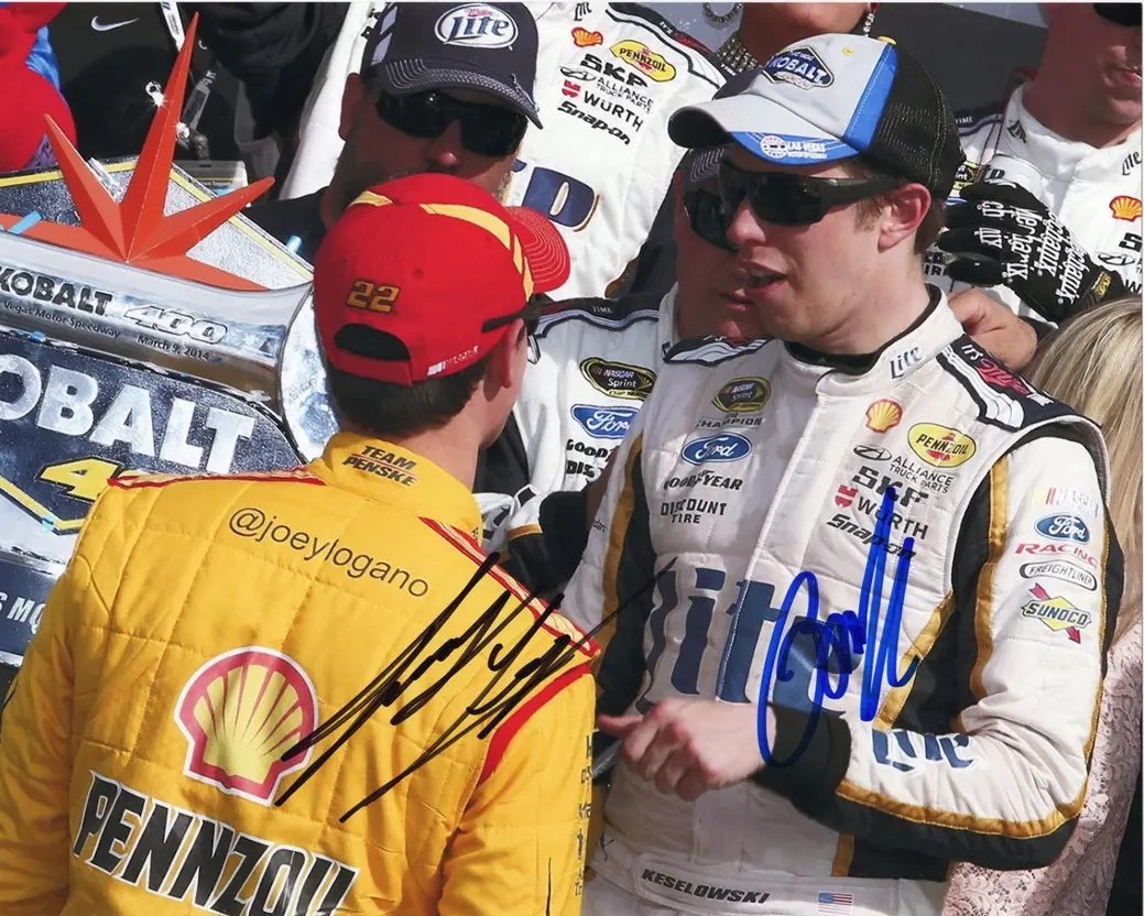 2X Autographed Joey Logano & Brad Keselowski 2014 Penske Teammates Las Vegas Race Win (Kobalt 400) Dual Signed 8X10 Inch Picture Nascar Glossy Photo With Coa 1