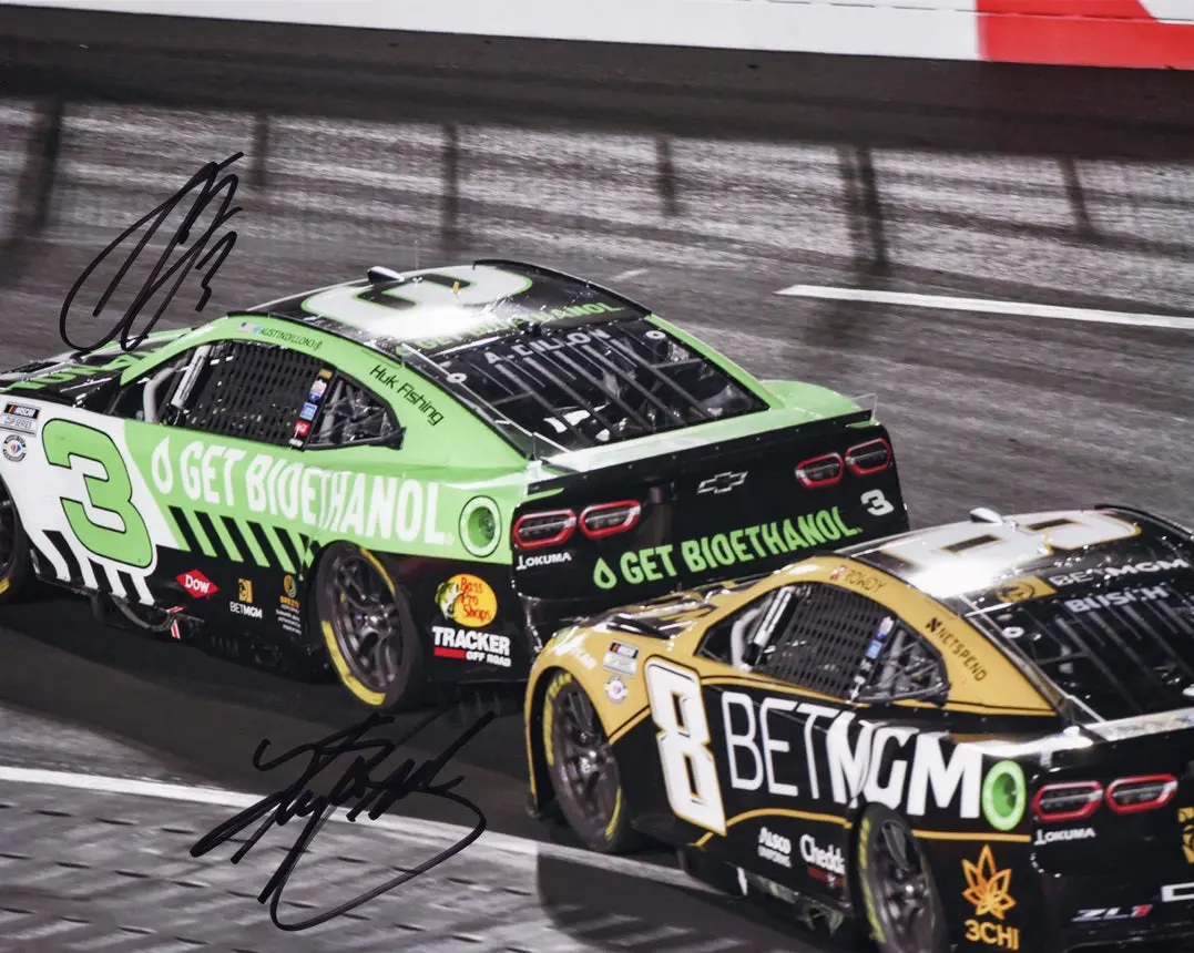 2X Autographed Kyle Busch & Austin Dillon 2023 Richard Childress Racing (#8 Bet Mgm / #3 Ethanol) Rcr Dual Signed 8X10 Inch Picture Nascar Photo With Coa 1