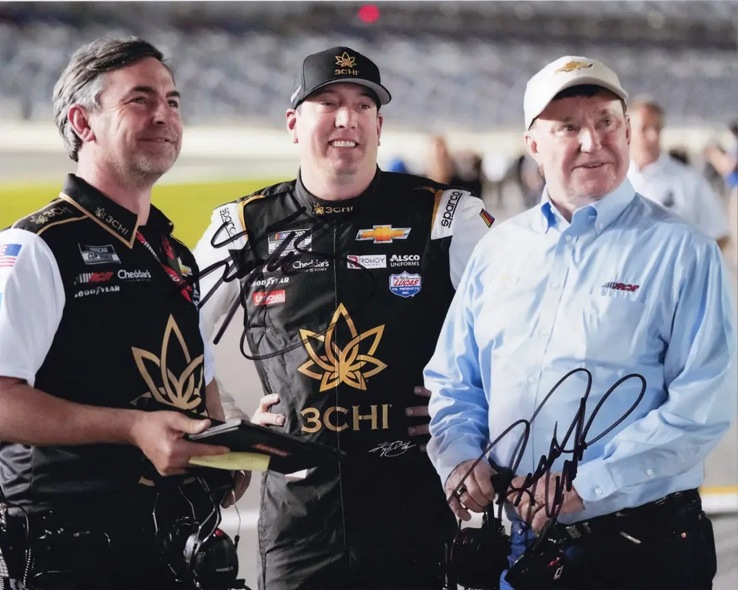 2X Autographed Kyle Busch & Richard Childress 2023 Rcr Team (#8 3Chi Chevrolet) Pit Road Dual Signed 8X10 Inch Picture Nascar Photo With Coa 1