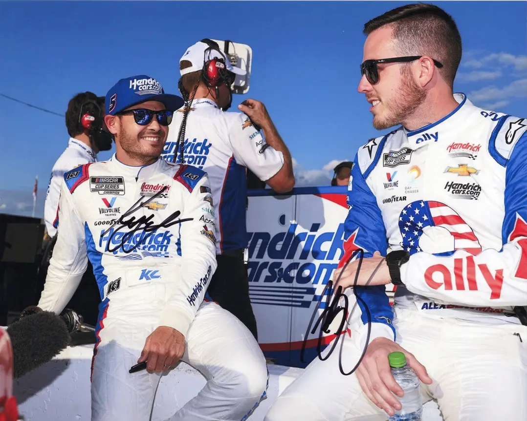 2X Autographed Kyle Lason & Alex Bowman 2022 Hendrick Motorsports Teammates (Pre-Race Pit Road) Dual Signed Picture 8X10 Inch Nascar Glossy Photo With Coa 1