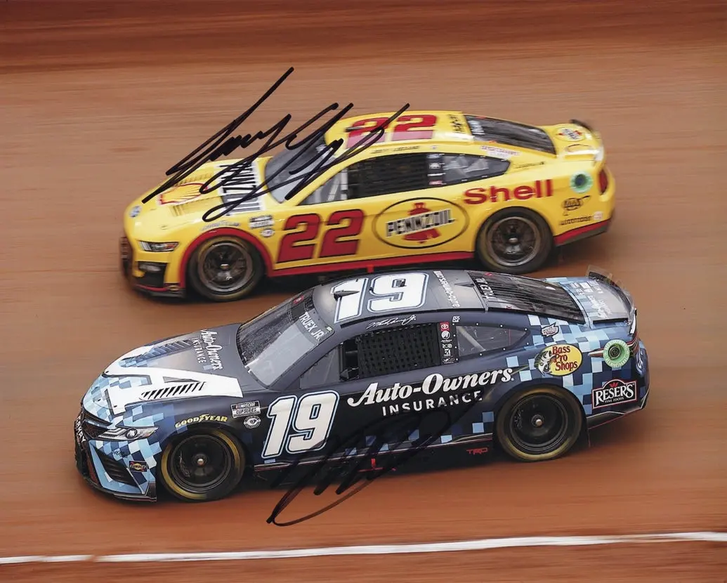 2X Autographed Martin Truex Jr. & Joey Logano 2023 Bristol Dirt Race (#19 Auto-Owner / #22 Pennzoil) Dual Signed 8X10 Inch Picture Nascar Glossy Photo With Coa 1