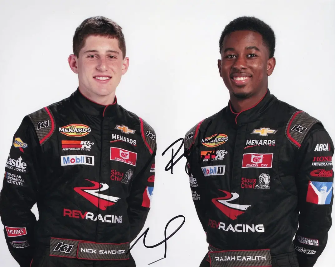 2X Autographed Nick Sanhez & Rajah Caruth 2021 Rev Racing Team (Arca Series) Media Day Dual Signed 8X10 Inch Picture Racing Photo With Coa 1
