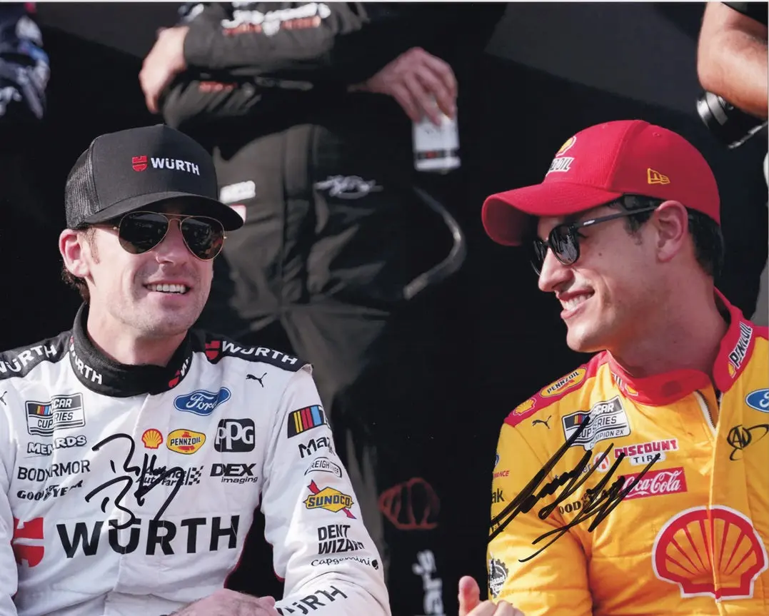 2X Autographed Ryan Blaney & Joey Logano 2023 Team Penske Pre-Race Dual Signed 8X10 Inch Picture Racing Photo With Coa 1