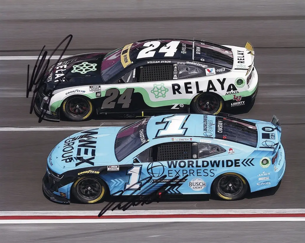 2X Autographed William Byron & Ross Chastain 2024 Atlanta Motor Speedway (#24 Relay / #1 Worldwide) Dual Signed 8X10 Inch Picture Nascar Glossy Photo With Coa 1