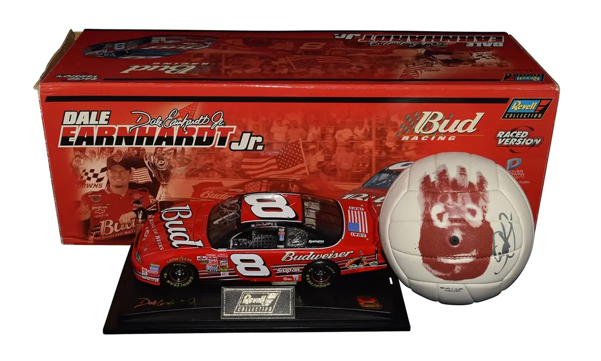 2X Autographed 2001 Dale Earnhardt Jr. #8 Dover Win (9-11 Tribute) Cast Away Wilson Volleyball Signed Revell 1/24 Scale Nascar Diecast Car With Coa 1