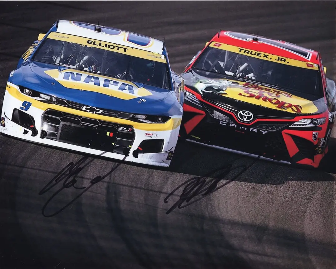2X Autographed Chase Elliott & Martin Truex Jr. #9 Napa / #19 Bass Pro (On-Track Racing) Dual Signed 8X10 Inch Nascar Photo With Coa 1