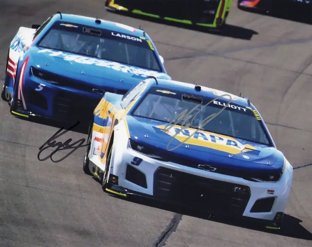 2X Autographed Kyle Larson & Chase Elliott 2023 Hendrick Motorsports Teammates (On-Track Racing) Dual Signed 8X10 Inch Picture Nascar Glossy Photo With Coa 1