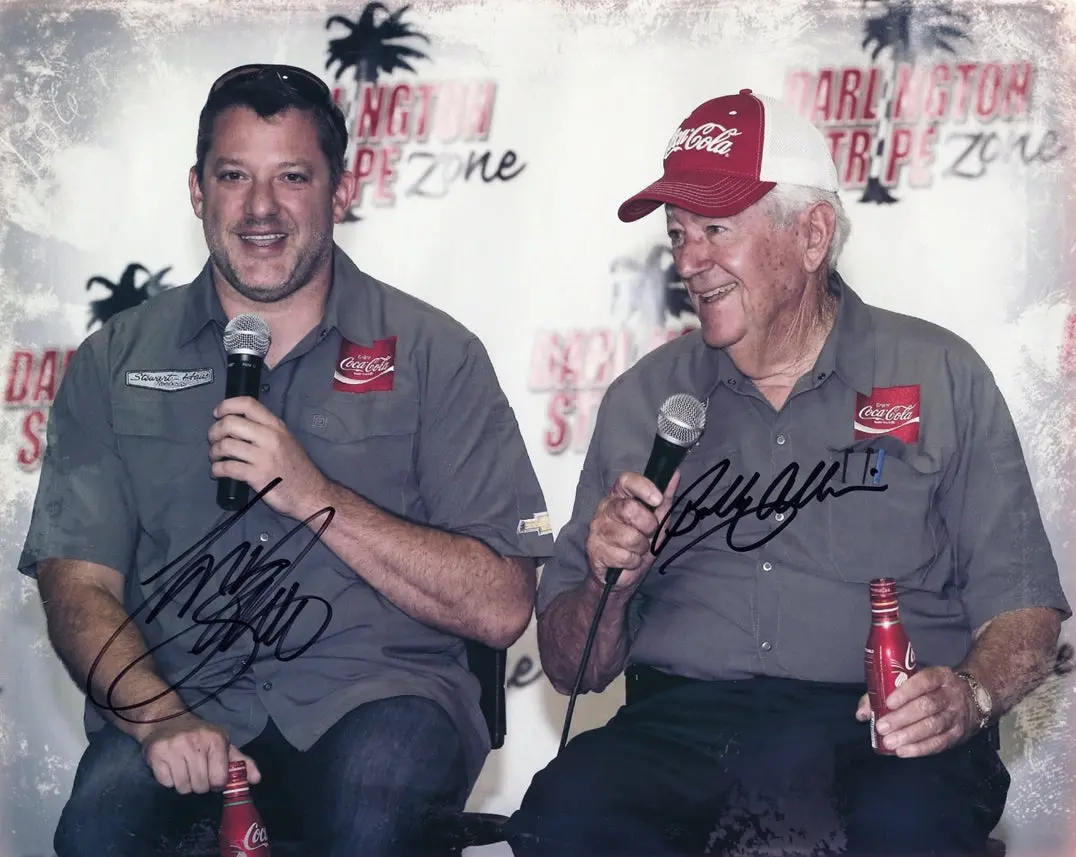 2X Autographed Tony Stewart & Bobby Allison 2016 Coca-Cola Racing Darlington Throwback (Press Conference) Dual Signed 8X10 Inch Picture Nascar Glossy Photo With Coa 1