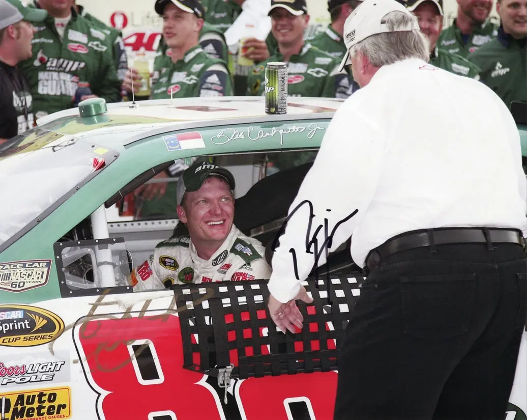 2X Autographed 2008 Dale Earnhardt Jr. & Rick Hendrick #88 Michigan Win (Victory Lane) Dual Signed 8X10 Inch Picture Nascar Photo With Coa 1