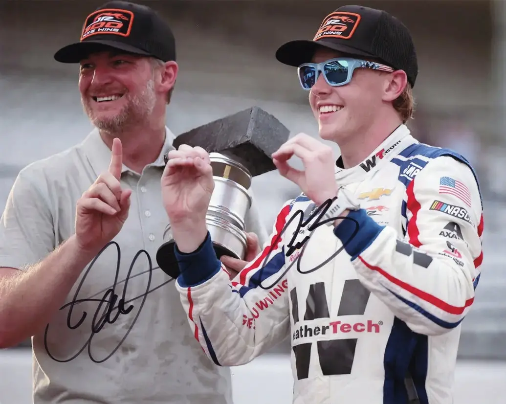 2X Autographed 2025 Connor Zilisch & Dale Jr. #88 Indy Xfinity Win (Jr Motorsports 100Th Victory) Dual Signed 8X10 Inch Picture Nascar Glossy Photo With Coa 1