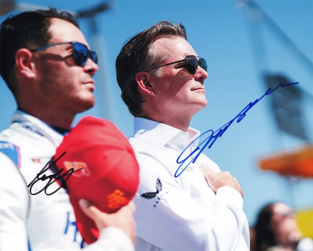 2X Autographed 2025 Kyle Larson & Jeff Gordon #5 Hendrick Motorsports Team (Pit Road National Anthem) Dual Signed 8X10 Inch Picture Nascar Glossy Photo With Coa 1