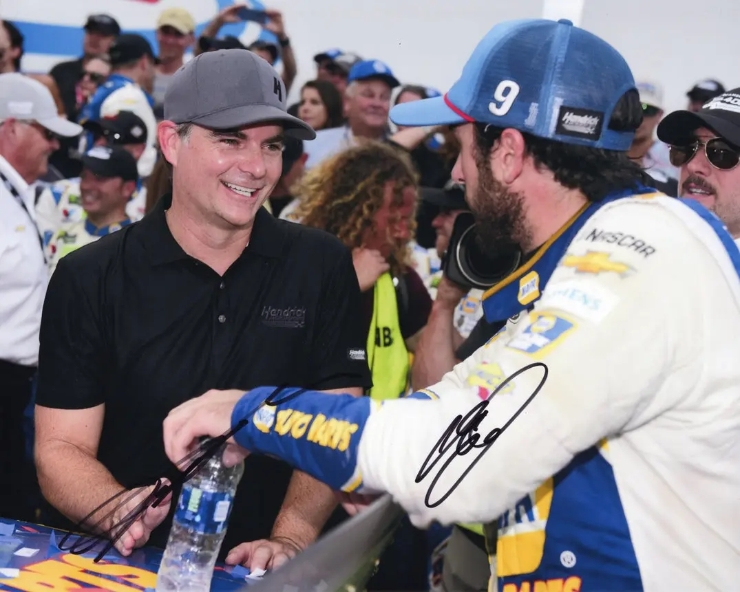 2X Autographed Chase Elliott & Jeff Gordon #9 Napa Racing (Hendrick Motorsports Team) Pit Road Dual Signed 8X10 Inch Picture Nascar Glossy Photo With Coa 1