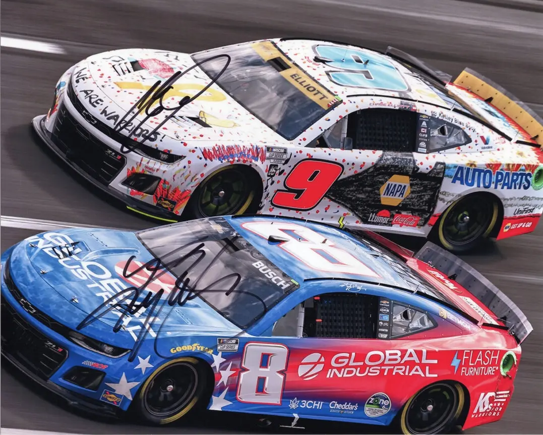2X Autographed Chase Elliott & Kyle Busch 2024 Daytona Speedway / (#9 Napa - #8 Global Industrial) Dual Signed 8X10 Inch Picture Nascar Glossy Photo With Coa 1
