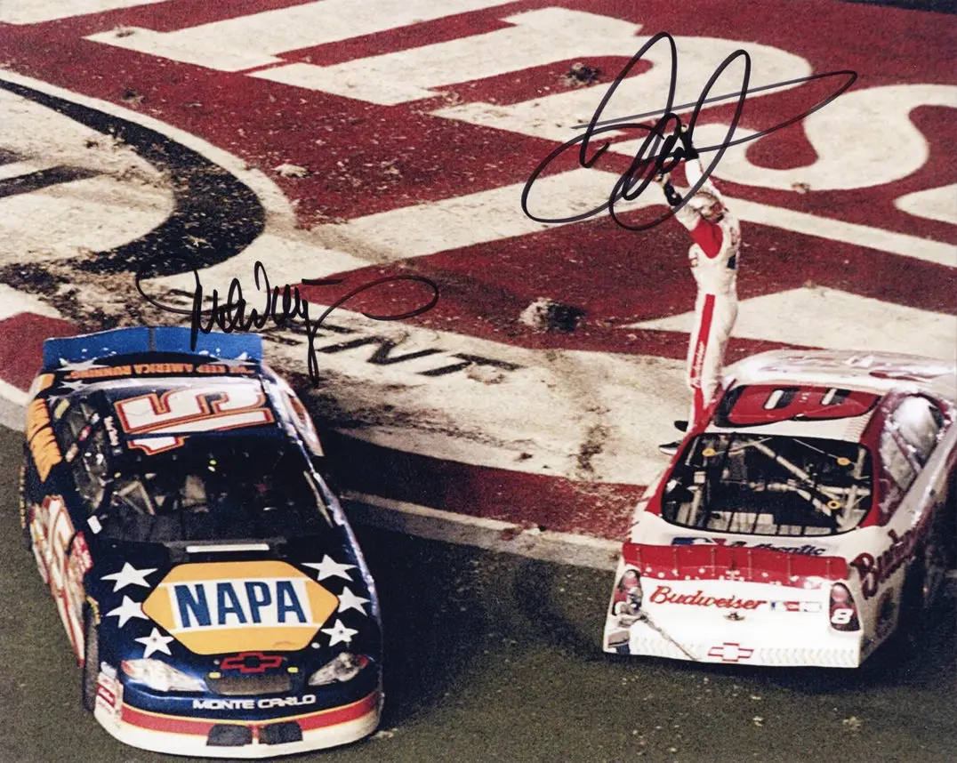 2X Autographed 2001 Dale Earnhardt Jr. & Michael Waltrip #8 Daytona Win (Dale Sr. Tribute) Signed 8X10 Inch Nascar Photo With Coa 1