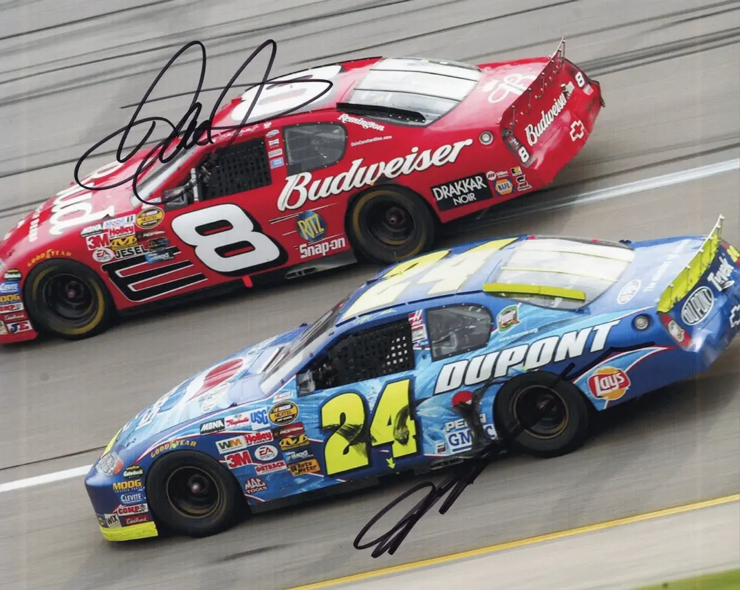 2X Autographed Dale Earnhardt Jr. & Jeff Gordon 2005 Talladega Race (#8 Budweiser / #24 Pepsi) Dual Signed 8X10 Inch Picture Nascar Glossy Photo With Coa 1