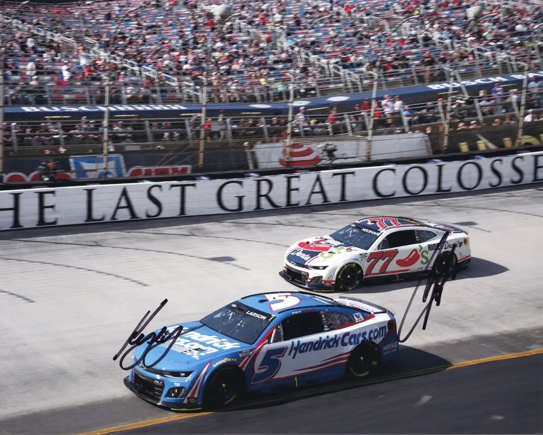 2X Autographed Kyle Larson & Carson Hocevar 2025 Bristol Motor Speedway (#5 Hendrick - #77 Chilis) Dual Signed 8X10 Inch Picture Nascar Glossy Photo With Coa 1