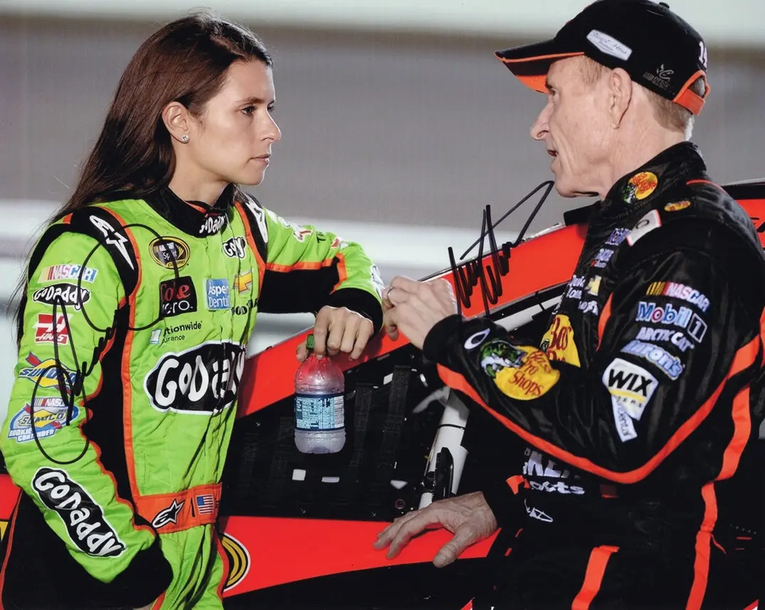 2X Autographed Mark Martin & Danica Patrick (Stewart-Haas Teammates) #14 Bass Pro / #10 Godaddy Dual Signed 8X10 Inch Picture Nascar Glossy Photo With Coa 1