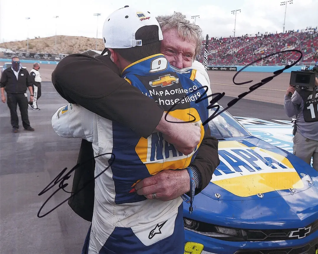2X Autographed Chase Elliott & Bill Elliott 2020 Phoenix Race Win Championship Victory (Father & Son Celebration) Signed Picture 8X10 Inch Nascar Glossy Photo With Coa 1